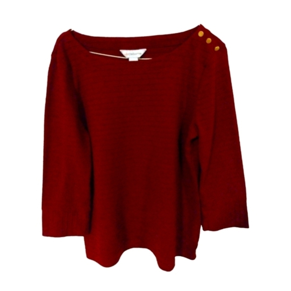 Liz Claiborne Wine Red Ribbed Button Shoulder 3/4 Sleeved Top S - Picture 1 of 7